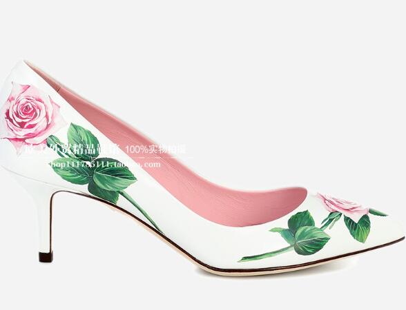 Leather Floral Print Slingback Pumps