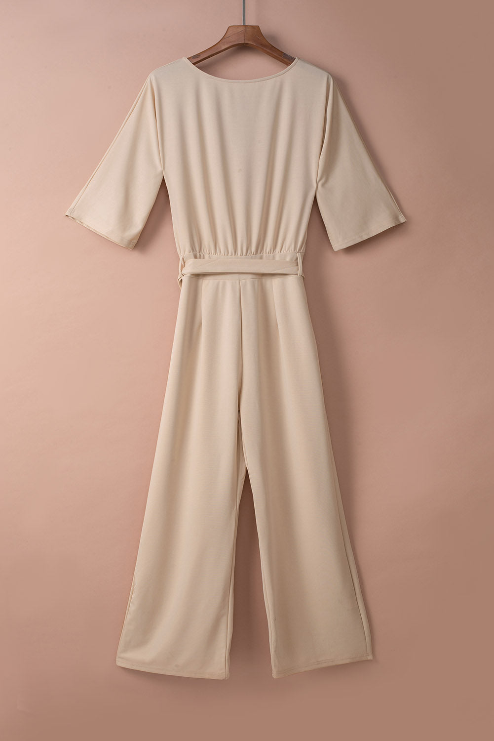 Apricot 3/4 Length Sleeve Tie Waist Wide Leg Jumpsuit