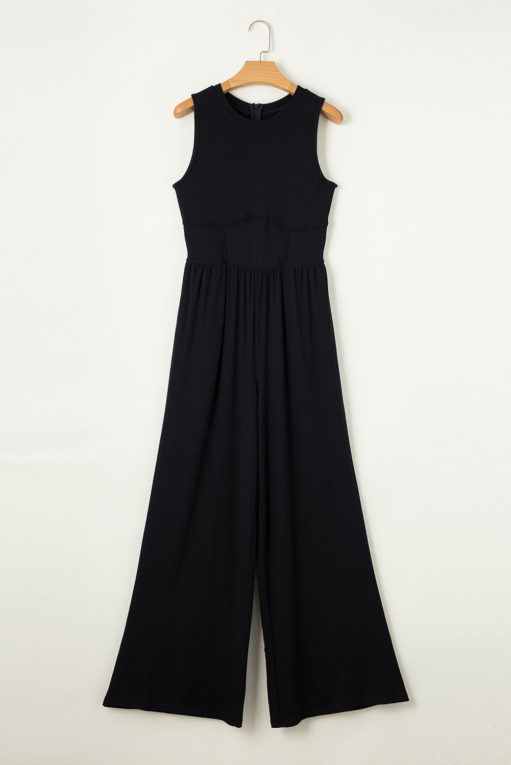 Black Cinched Waist Sleeveless Wide Leg Jumpsuit - Thread Harbor Clothing Company