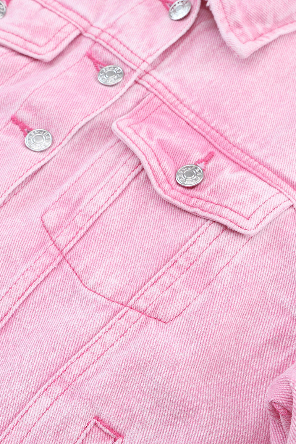 Update your wardrobe with our Fashionable Pink Acid Wash Button Flap Pocket Denim Jacket! Made with a stylish pink acid wash design, this jacket is perfect for any fashion-forward individual. With convenient button flap pockets, you'll always have easy access to your essentials. Elevate your style with this trendy denim jacket!