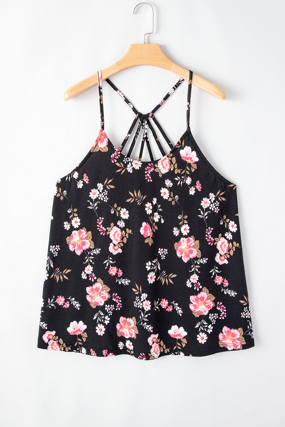 Black Plus Size Floral Strappy Racerback Top