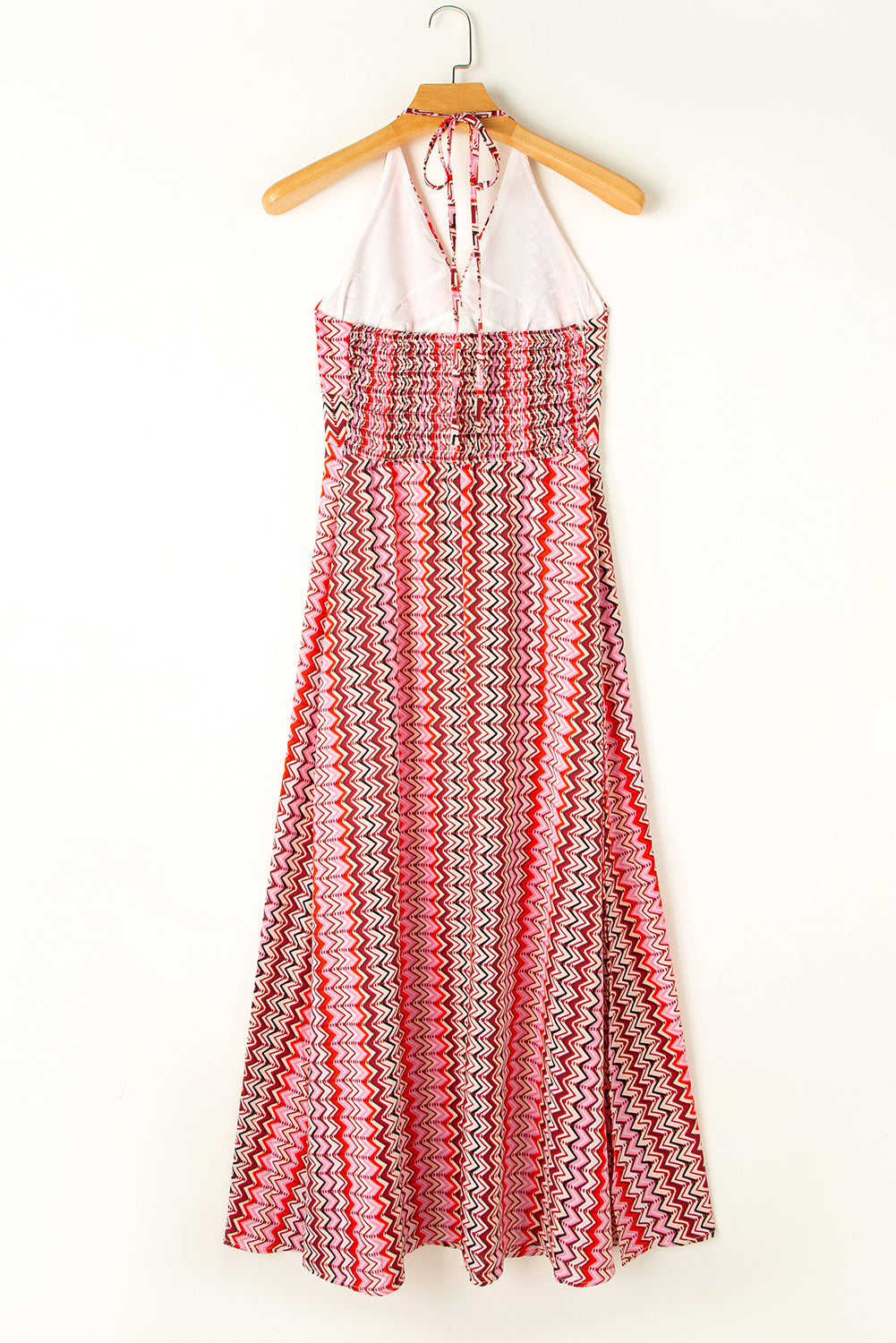 Pink Backless Halter Neck Maxi Dress with Tribal Boho Print