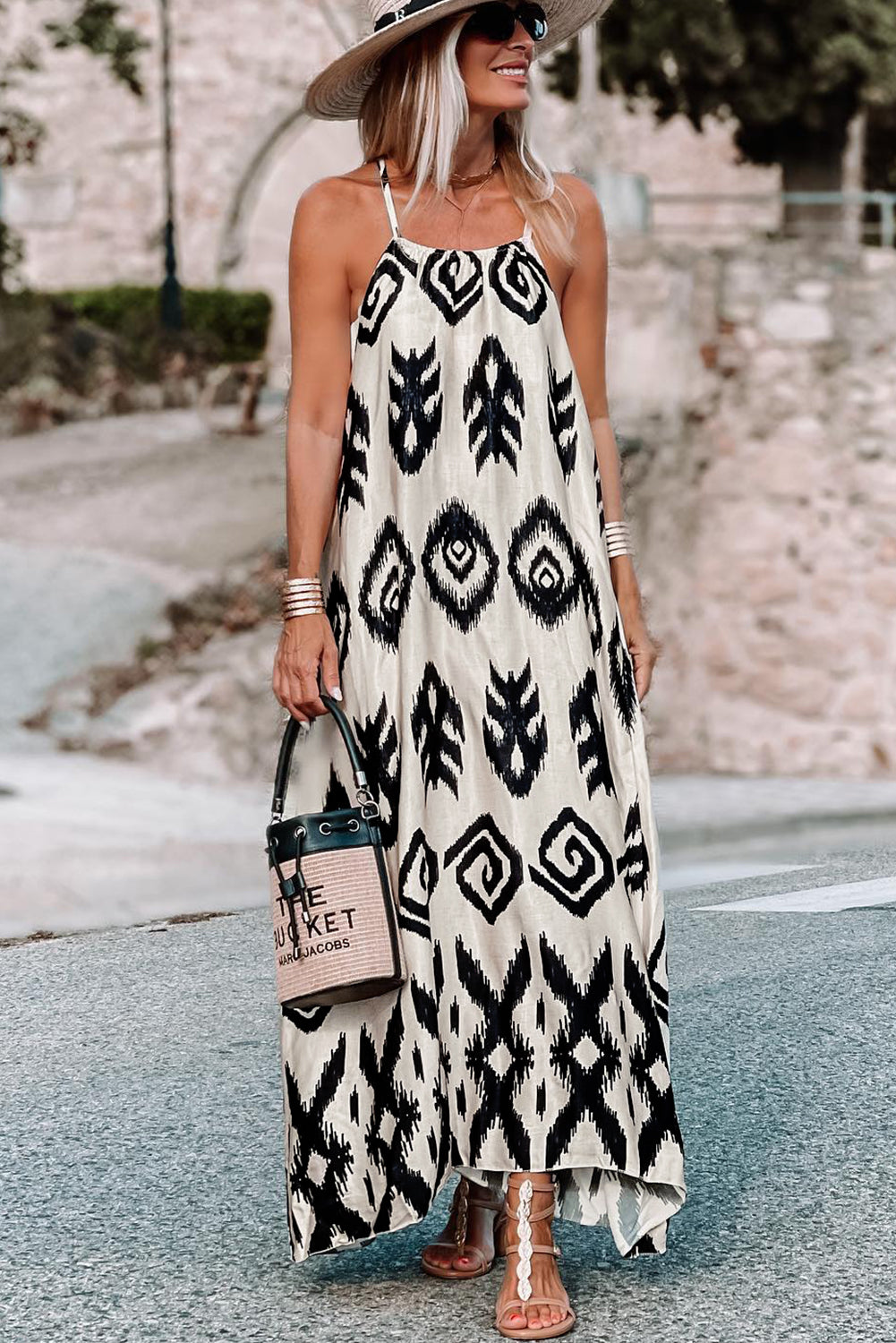 Black & White Sundress with Aztec Print - Forever Summer Collection - Thread Harbor Clothing Company