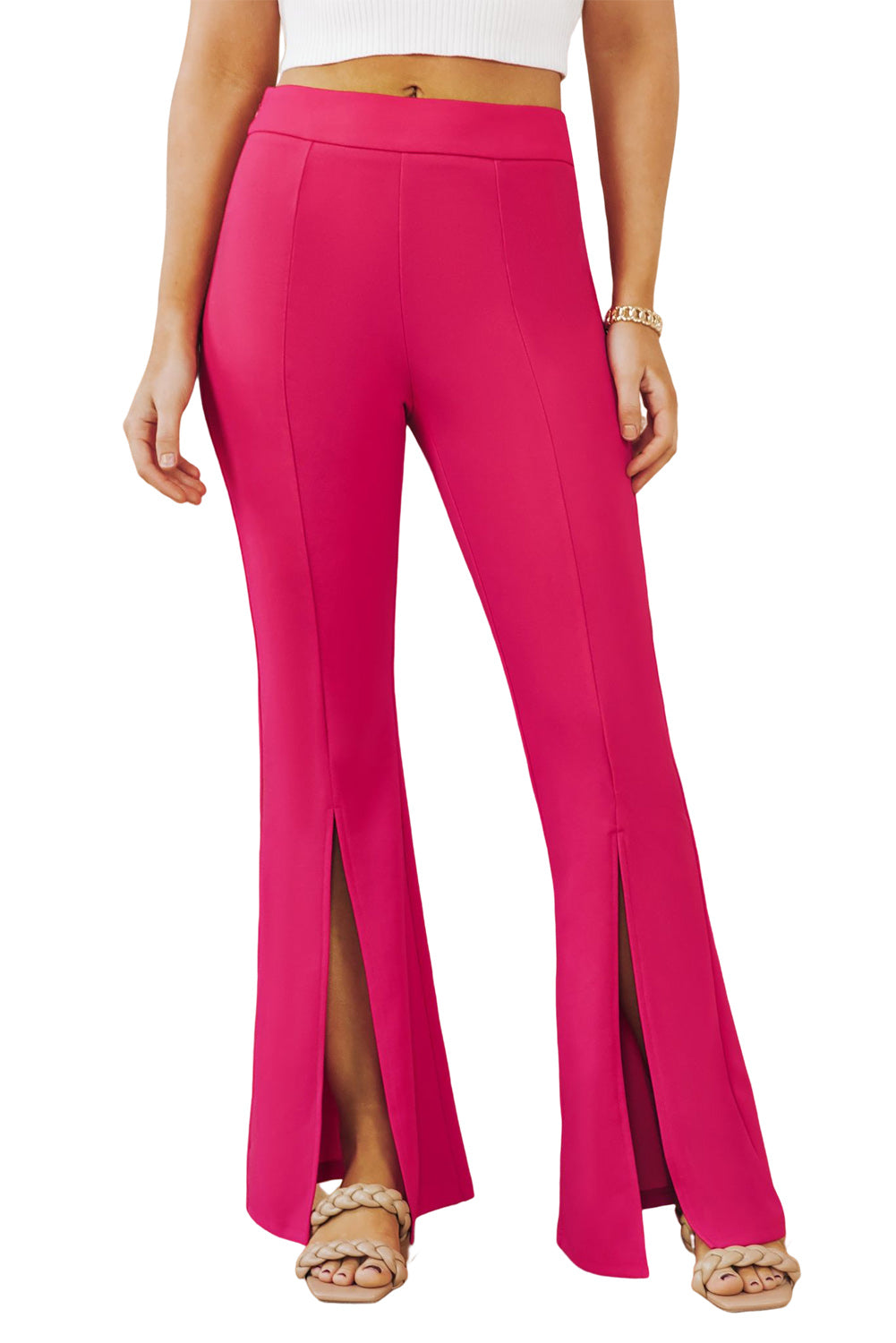 Beautiful Pink Split Hem High Waist Pants - Thread Harbor Clothing Company