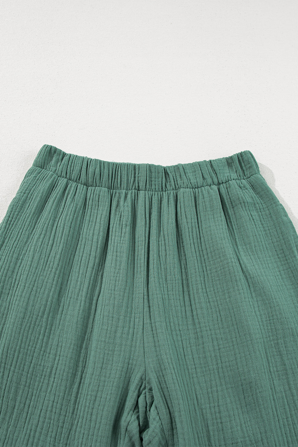 Classy Green Textured High Waist Ruffled Bell Bottom Pants