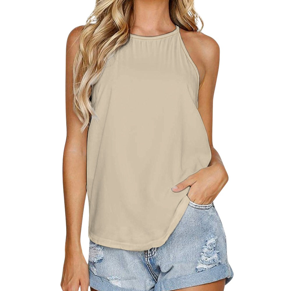 Beige Solid Color Sleeveless Crew Neck Top - Thread Harbor Originals Collection - Thread Harbor Clothing Company