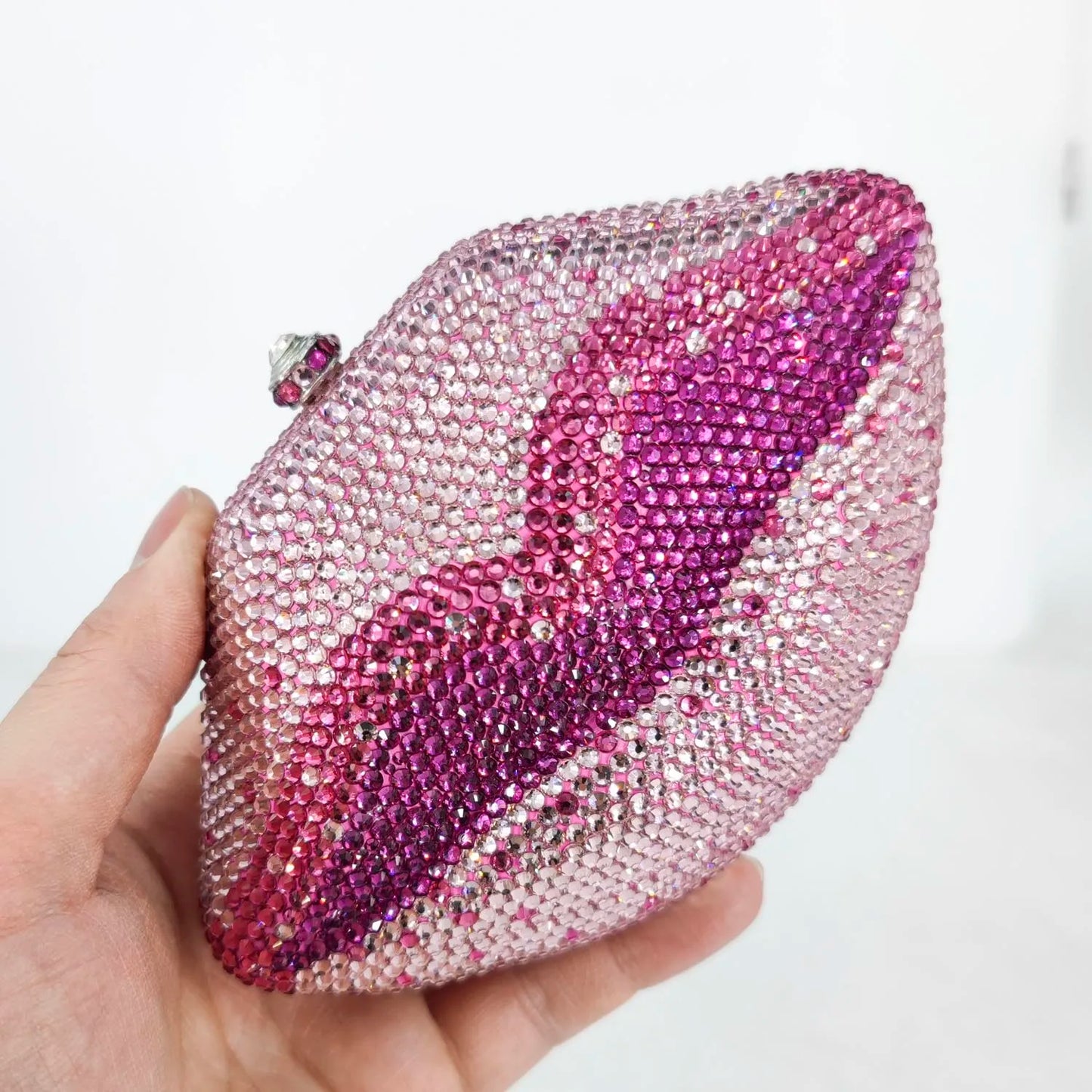 Pink Rhinestone  Lips Clutch Purse with Matching Shoulder Strap