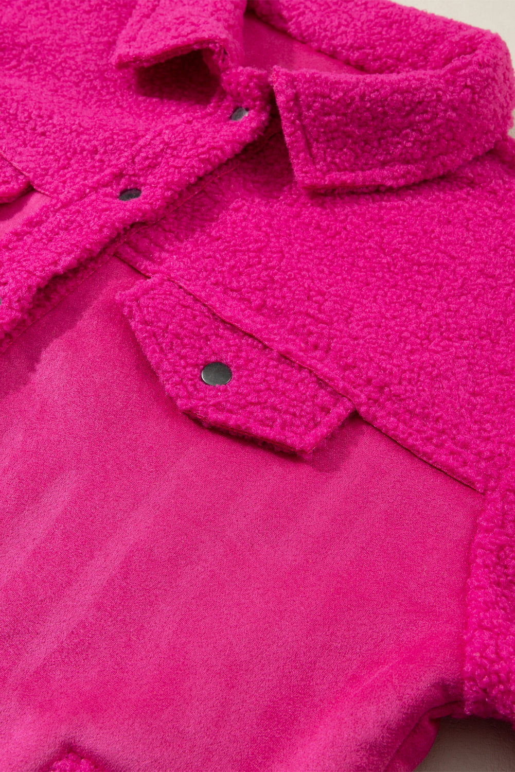 Bright Pink Faux Suede Sherpa Button-Up Cardigan