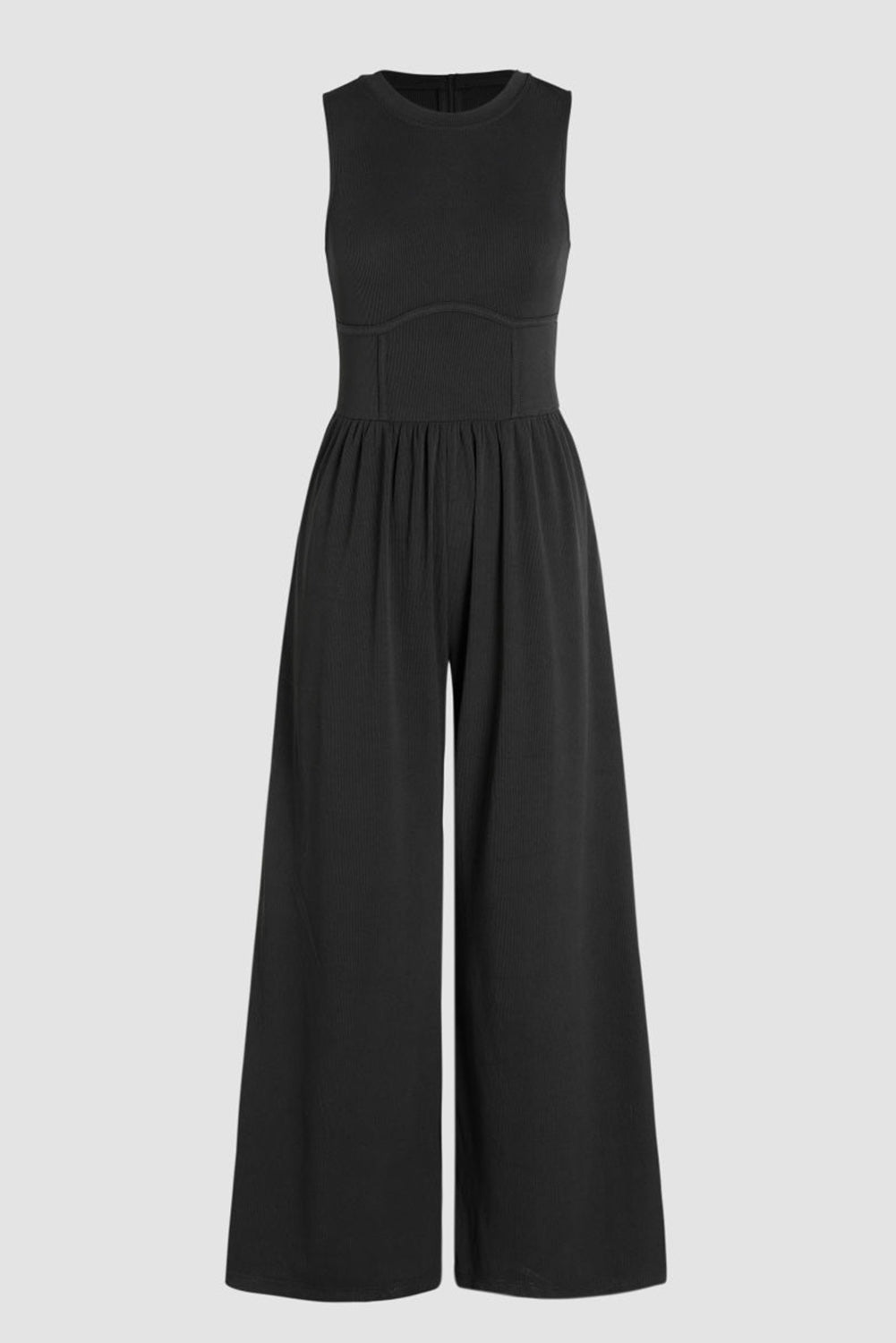 Black Cinched Waist Sleeveless Wide Leg Jumpsuit - Thread Harbor Clothing Company