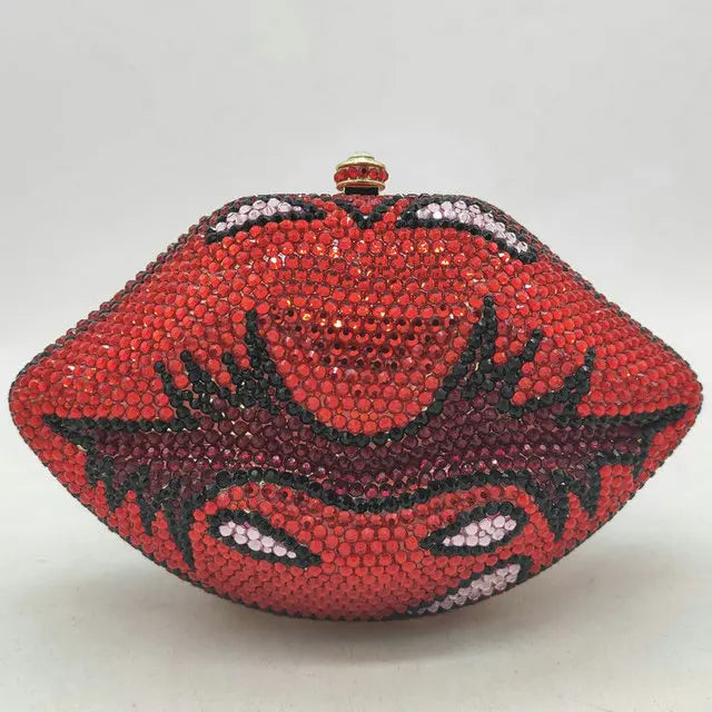 Pink Rhinestone  Lips Clutch Purse with Matching Shoulder Strap