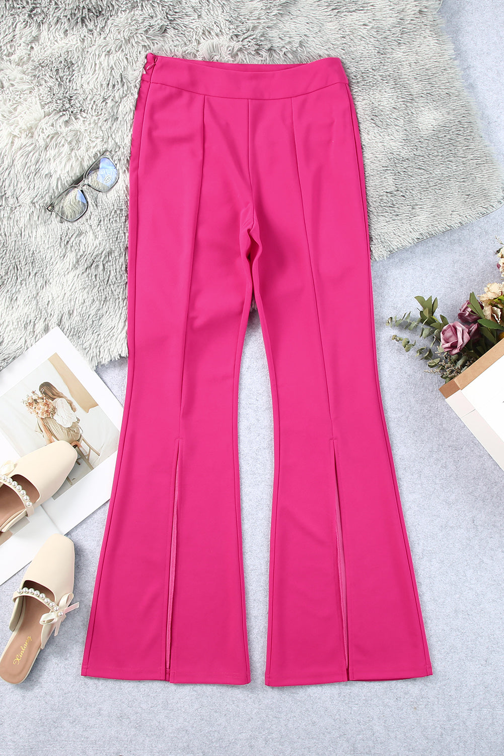 Beautiful Pink Split Hem High Waist Pants - Thread Harbor Clothing Company