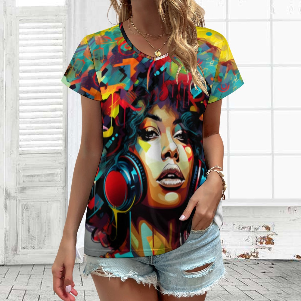 Elevate your style with our Bright &amp; Beautiful Original Graphic Print V-Neck T-Shirt, featuring bold designs and a comfortable V-neck cut. Stand out in the crowd and express your unique personality with this fashion-forward statement piece. The perfect combination of style and comfort!