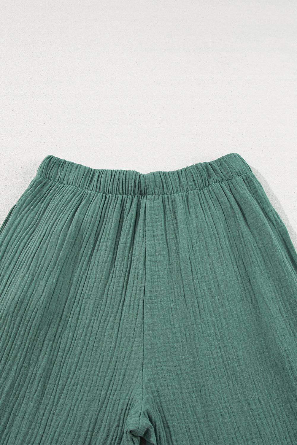 Classy Green Textured High Waist Ruffled Bell Bottom Pants