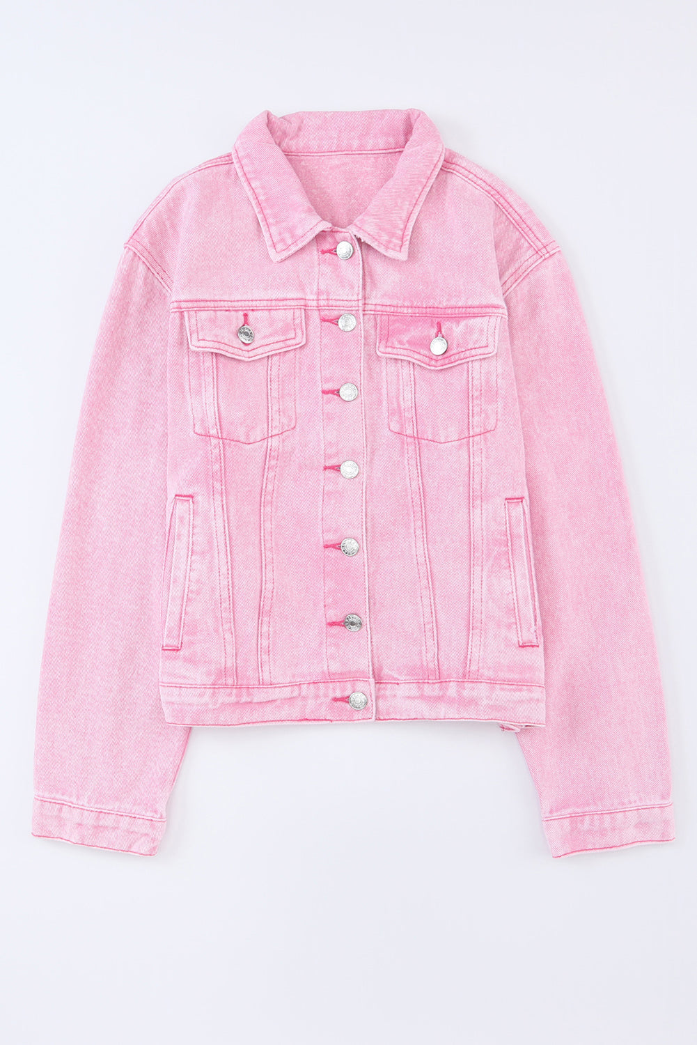 Update your wardrobe with our Fashionable Pink Acid Wash Button Flap Pocket Denim Jacket! Made with a stylish pink acid wash design, this jacket is perfect for any fashion-forward individual. With convenient button flap pockets, you'll always have easy access to your essentials. Elevate your style with this trendy denim jacket!