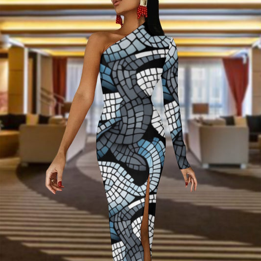 Beautiful Geometric Original Graphic Print Half Sleeve Slit Dress