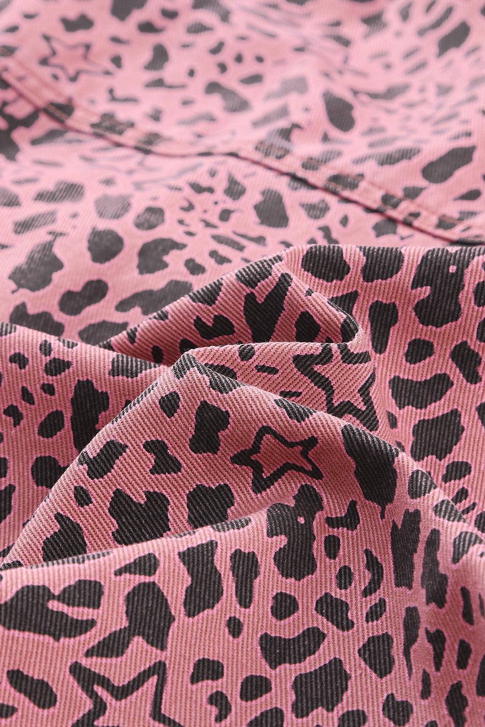 Pink Leopard Spots and Stars and Hearts Print Button Up Denim Shacket