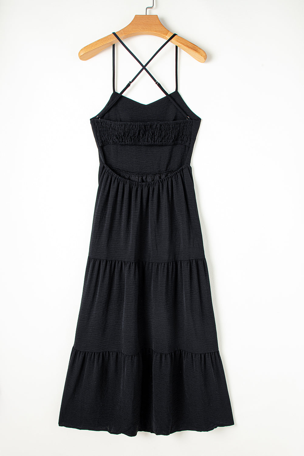 Black Crossover Backless Bodice Tiered Maxi Dress - Thread Harbor Clothing Company