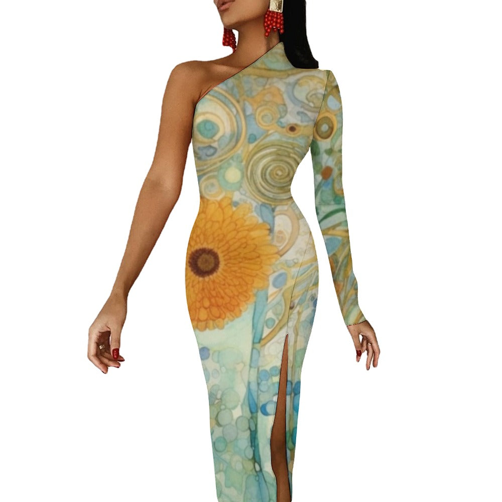 Original Graphic Print Half Sleeve Slit Dress