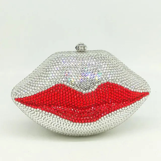 Pink Rhinestone  Lips Clutch Purse with Matching Shoulder Strap