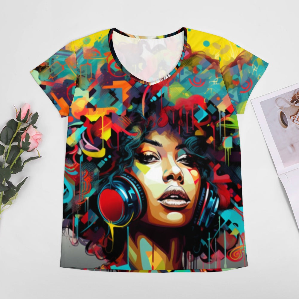 Bright & Beautiful Original Graphic Print V-Neck T-Shirt