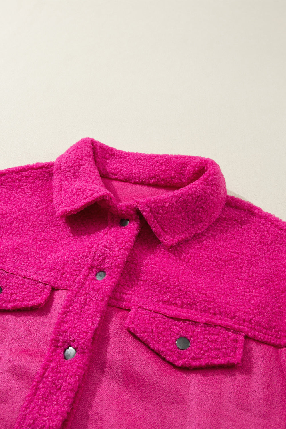 Bright Pink Faux Suede Sherpa Button-Up Cardigan