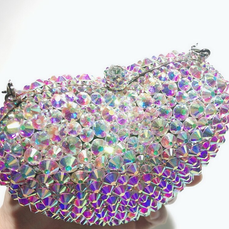 Women's Rhinestone Heart Clutch Purse with Shoulder Strap