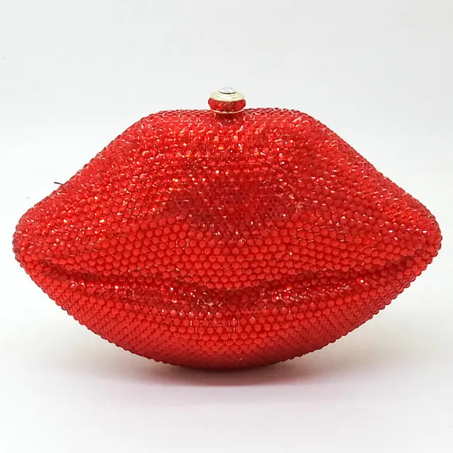 Pink Rhinestone  Lips Clutch Purse with Matching Shoulder Strap