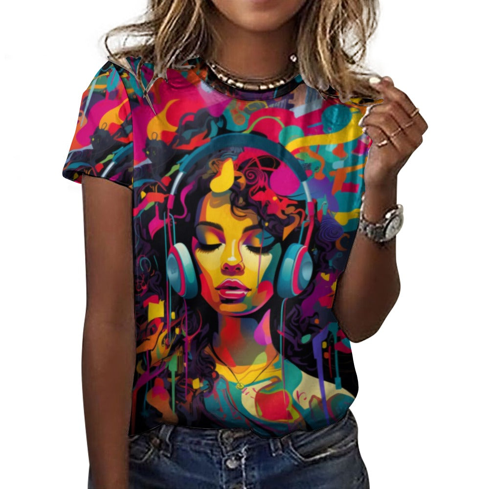 Introducing the Bright &amp; Colorful Original Graphic Print Crew-Neck T-Shirt! Bold graphics, vibrant colors, and a comfortable crew-neck design make this the perfect statement piece for any wardrobe. Spread positivity and confidence with every wear. Feel empowered and inspired with each colorful and creative design.