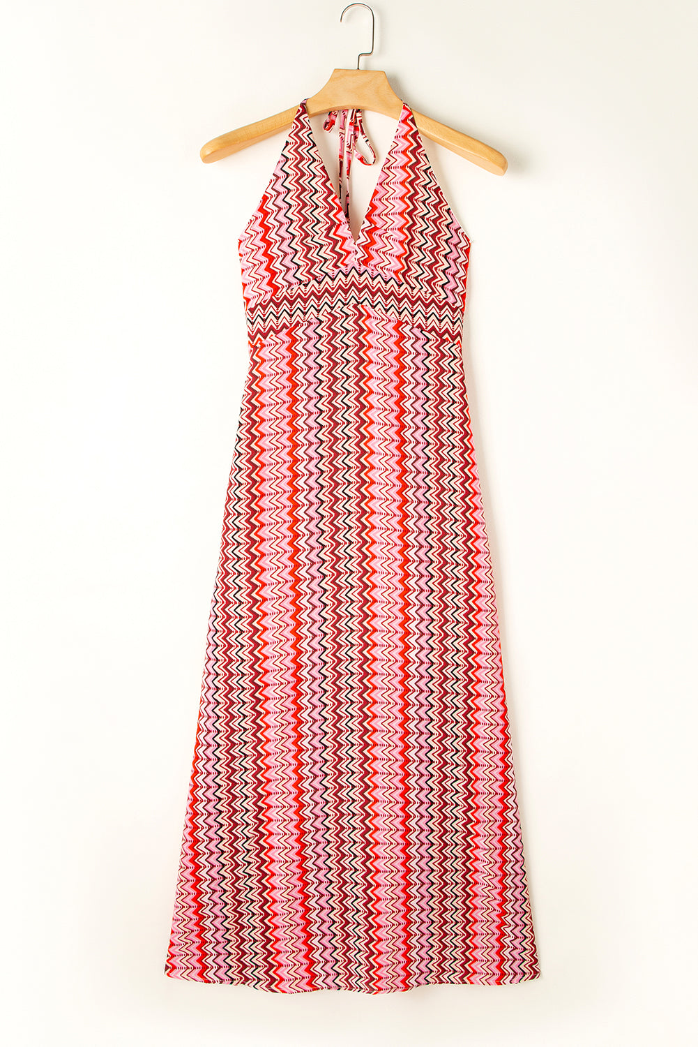 Pink Backless Halter Neck Maxi Dress with Tribal Boho Print