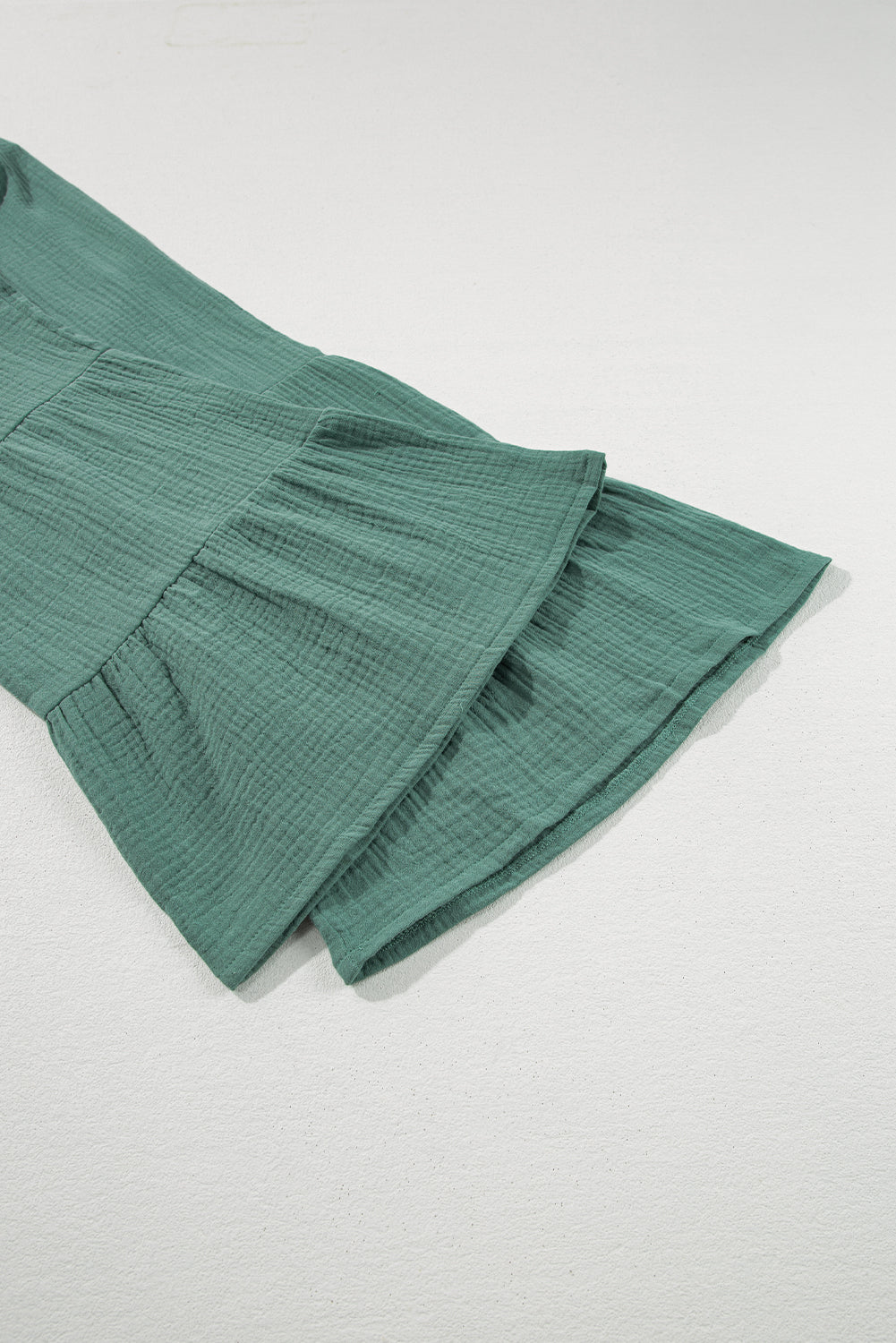 Classy Green Textured High Waist Ruffled Bell Bottom Pants