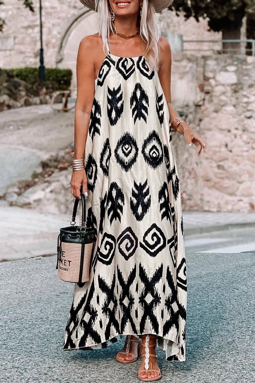 Black & White Sundress with Aztec Print - Forever Summer Collection - Thread Harbor Clothing Company