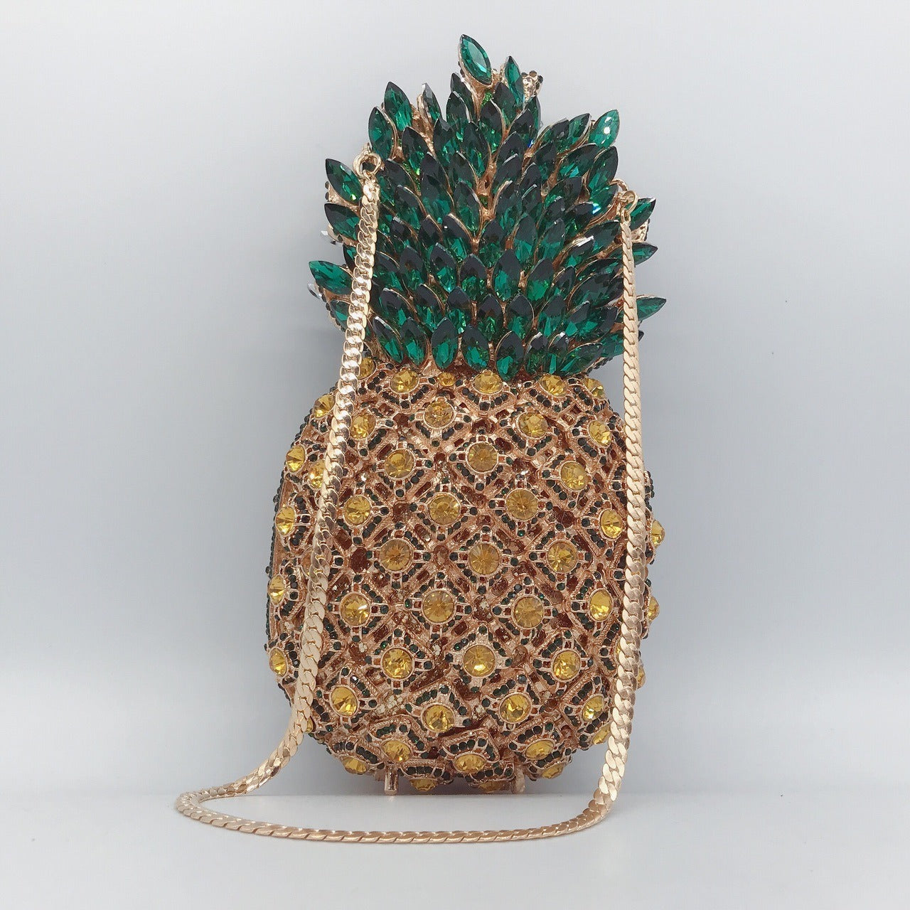 Women's Rhinestone Pineapple Clutch Purse Novelty Bag with Shoulder Strap