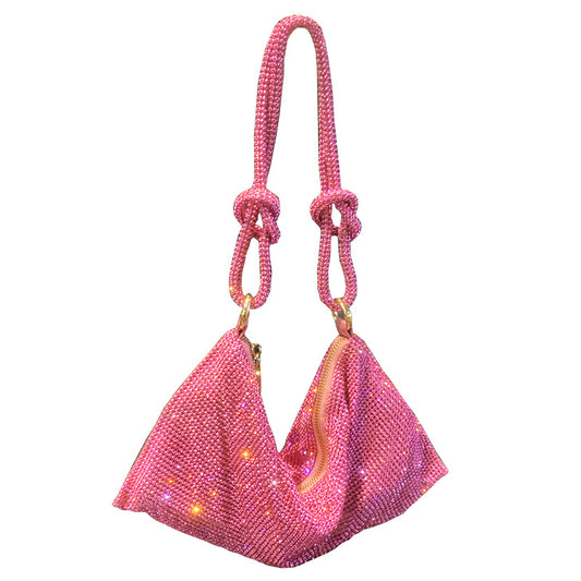 Women's Pink Rhinestone Soft Bag