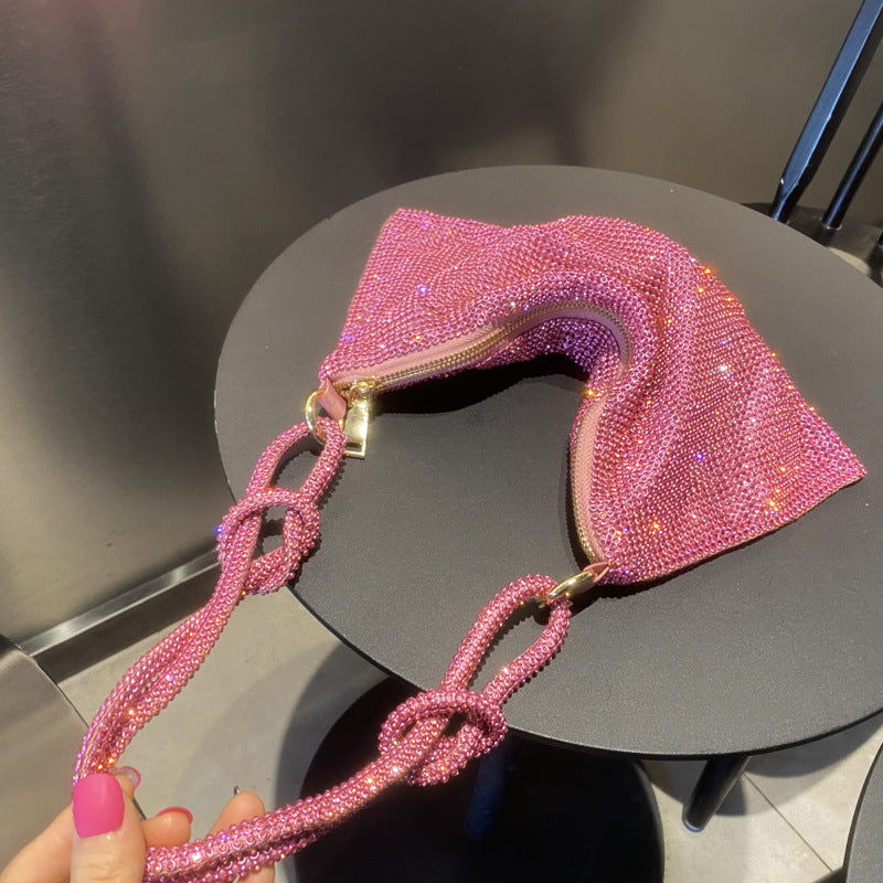 Women's Pink Rhinestone Soft Bag