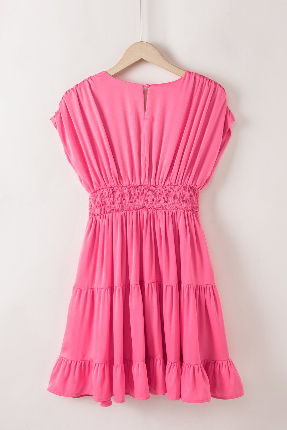 Strawberry Pink V-Neck Ruffled Midi Dress