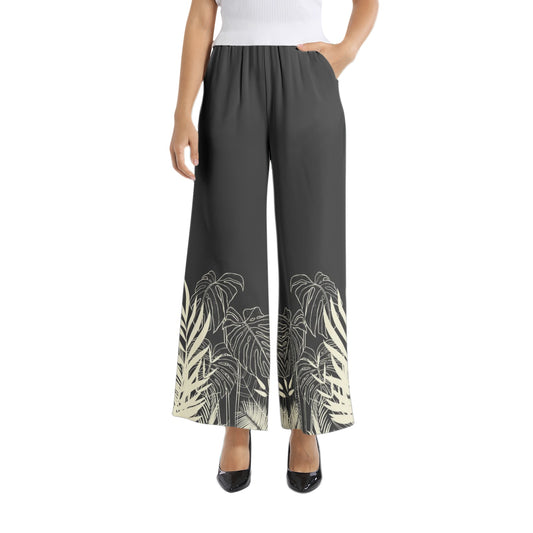 Elastic Waist Wide Leg Tropical Graphic Design Pants