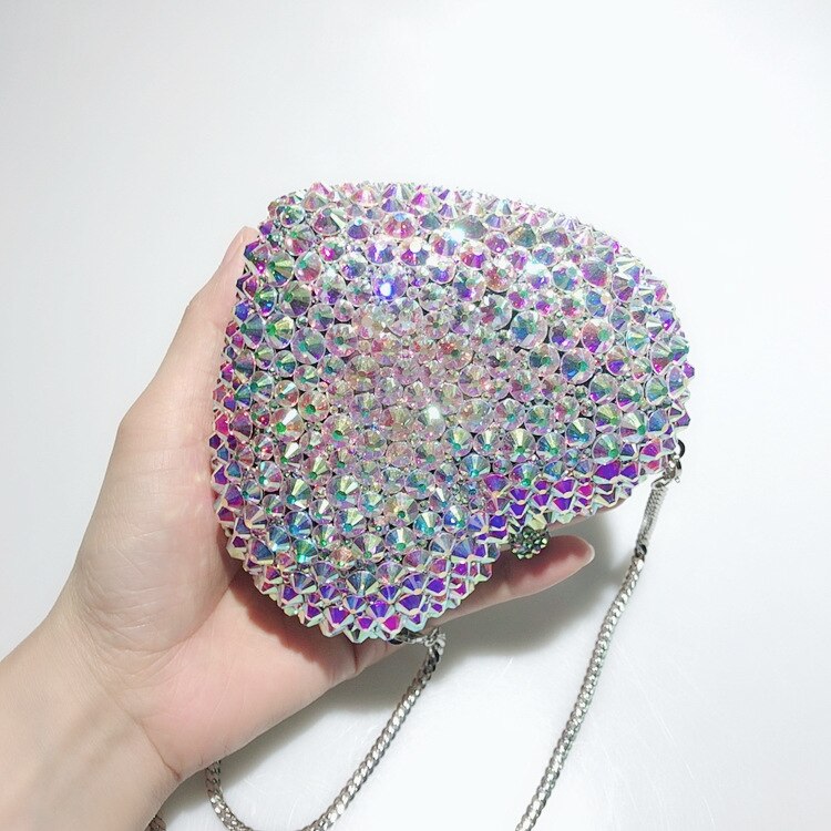 Women's Rhinestone Heart Clutch Purse with Shoulder Strap