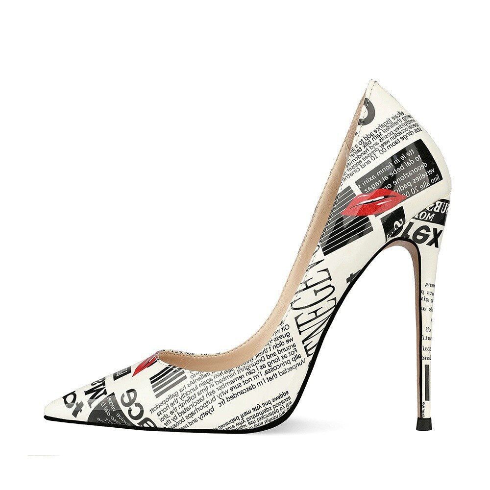 Newspaper Print Stiletto High Heel Shoes