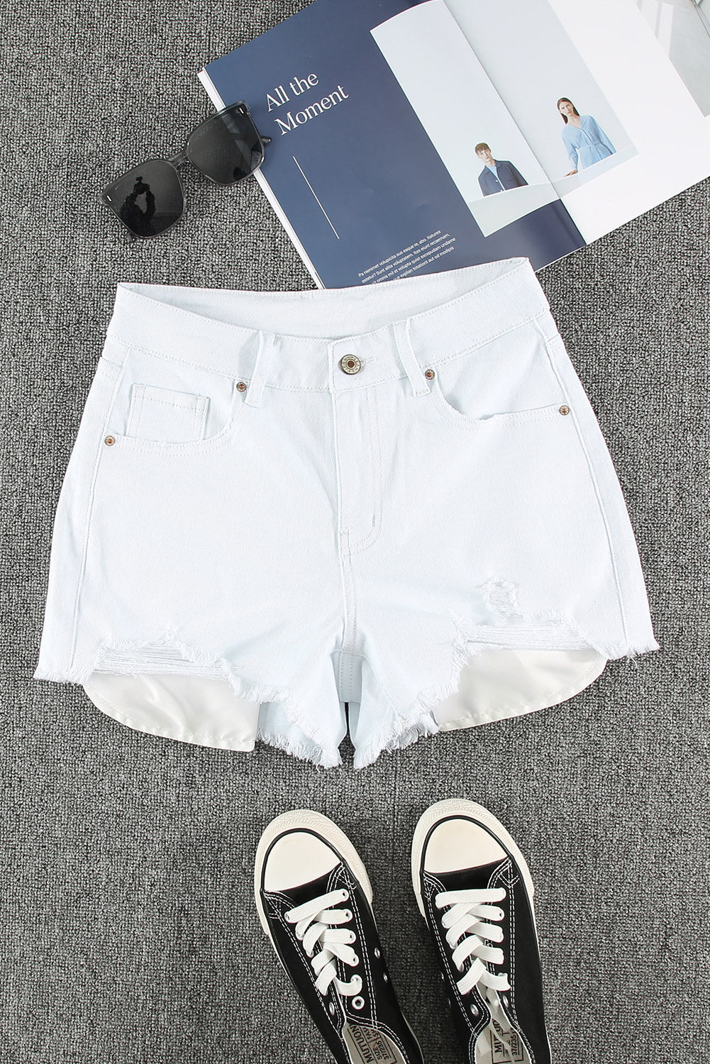 Sexy Women's Frayed White Denim Shorts