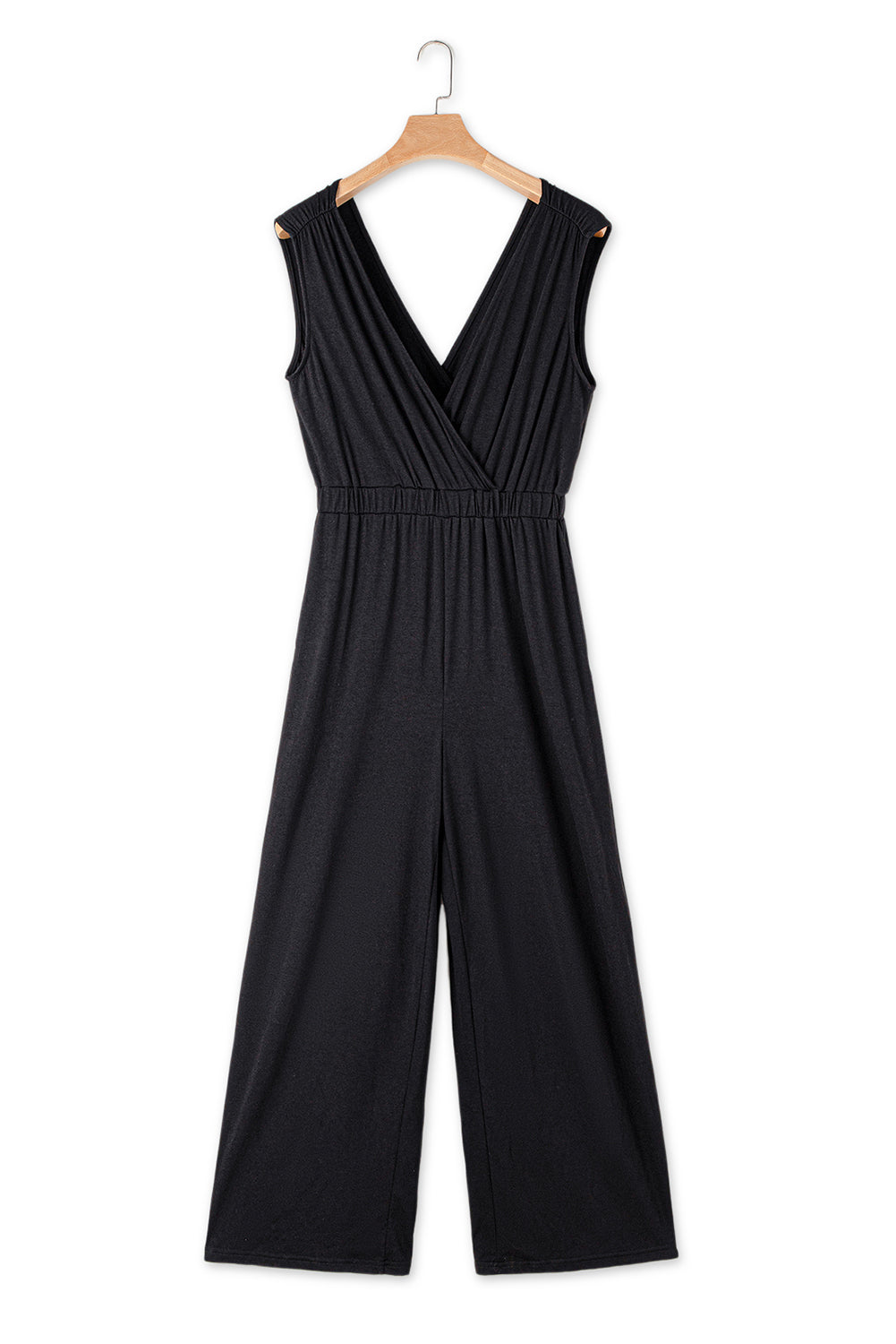 Get ready to turn heads with our Black Deep V Neck Pleated Crisscross Wide Leg Casual Backless Jumpsuit! This chic and versatile piece features a trendy deep v neck and a unique crisscross design, while the pleated details and wide leg cut give it a flattering and stylish look. Perfect for any occasion, from a casual day out to a night out on the town!