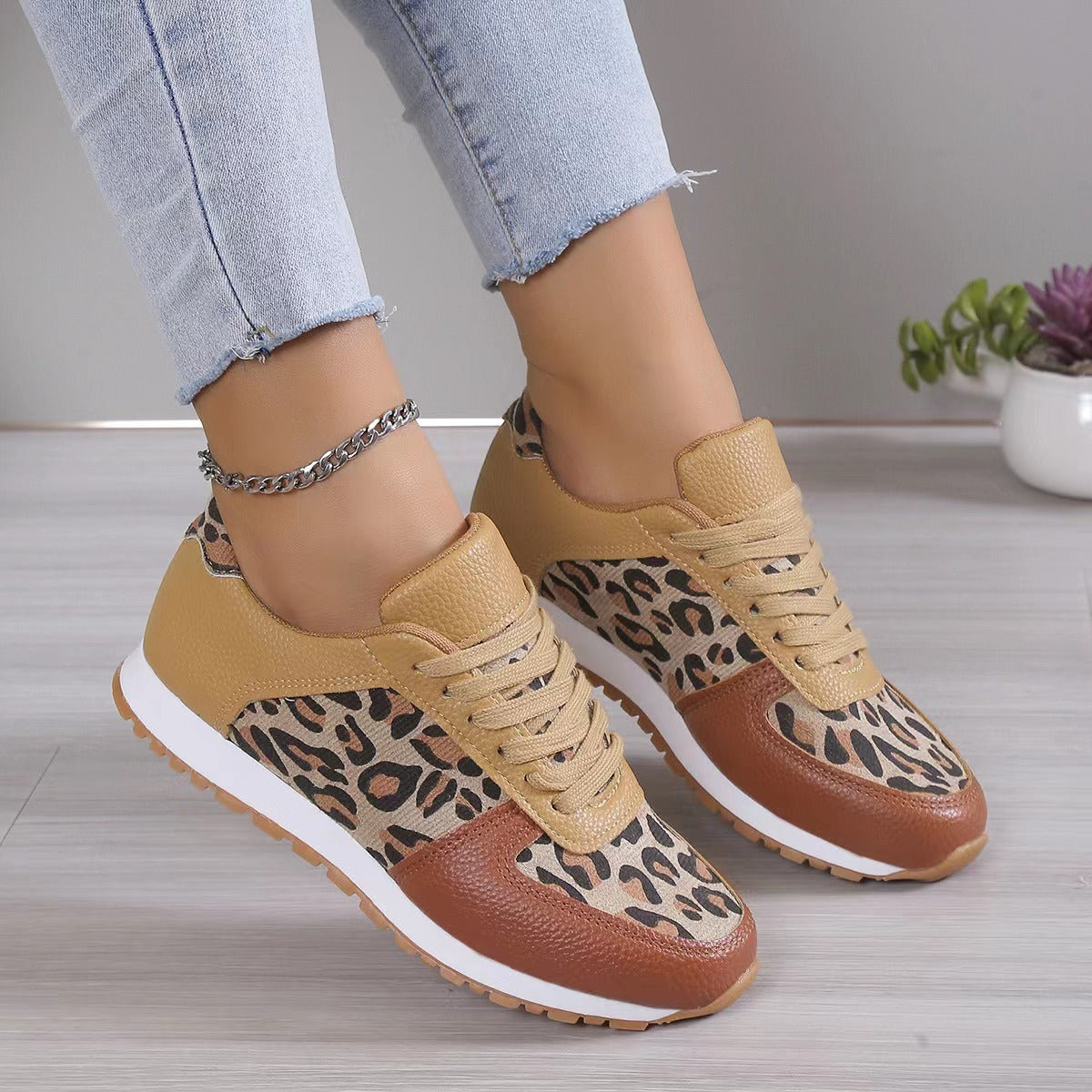 Leopard or Camo Print Low Top Tennis Shoes - Running Shoes