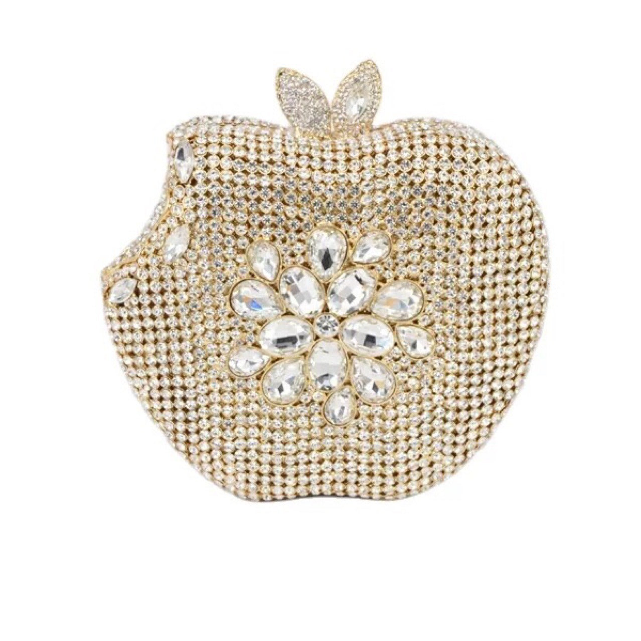 Add a pop of whimsy and style to your outfit with our Rhinestone Apple Shaped Handbag! Available in 8 vibrant colors, this playful clutch features a detailed rhinestone apple design and a convenient chain shoulder strap. Perfect for any fashionista looking to make a statement! (No worms included.)