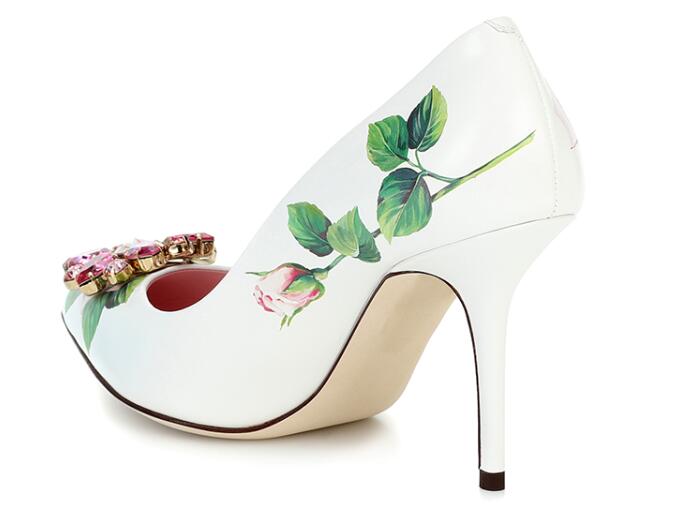 Leather Floral Print Slingback Pumps