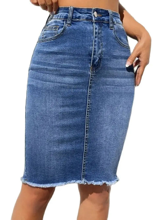 Classic Knee Length Casual Denim Skirt