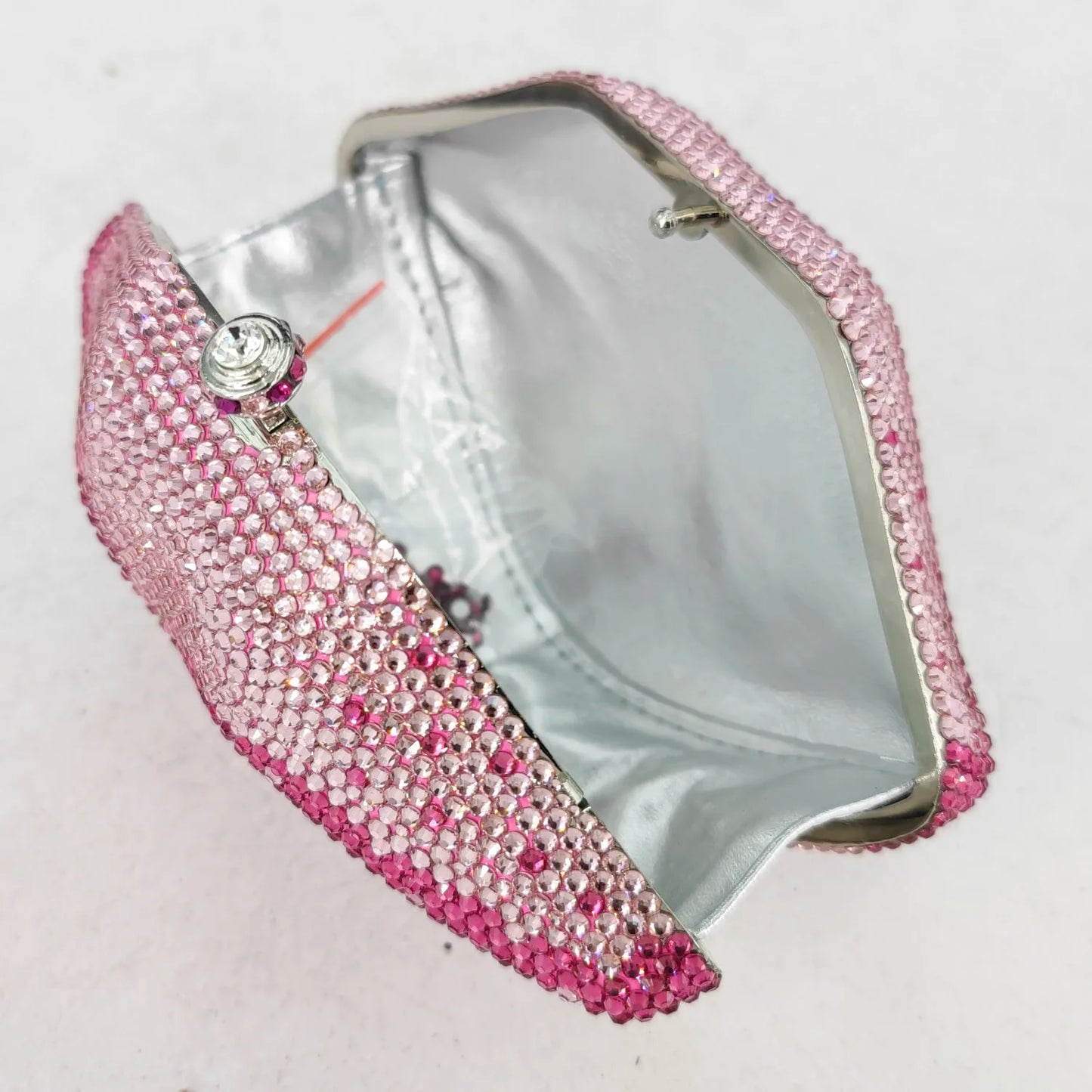 Pink Rhinestone  Lips Clutch Purse with Matching Shoulder Strap