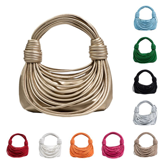 This stylish and versatile pleather handbag purse features a designer top-handle and a beautifully knotted noodle design. Perfect for any occasion, it will elevate your outfit and keep your essentials organized and within reach. Make a statement and turn heads with this must-have accessory!