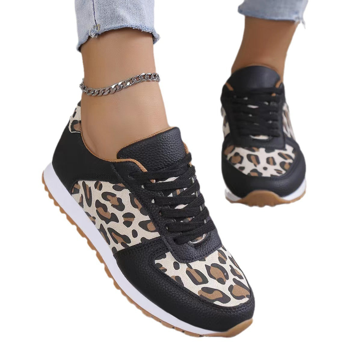 Leopard or Camo Print Low Top Tennis Shoes - Running Shoes