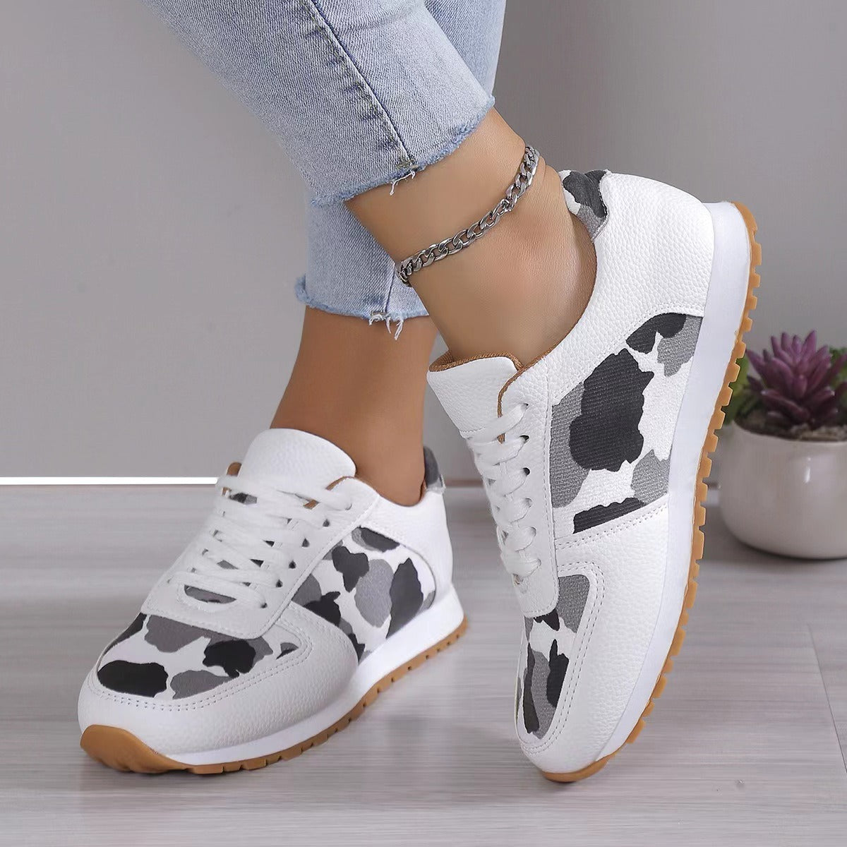 Leopard or Camo Print Low Top Tennis Shoes - Running Shoes