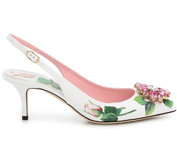 Leather Floral Print Slingback Pumps