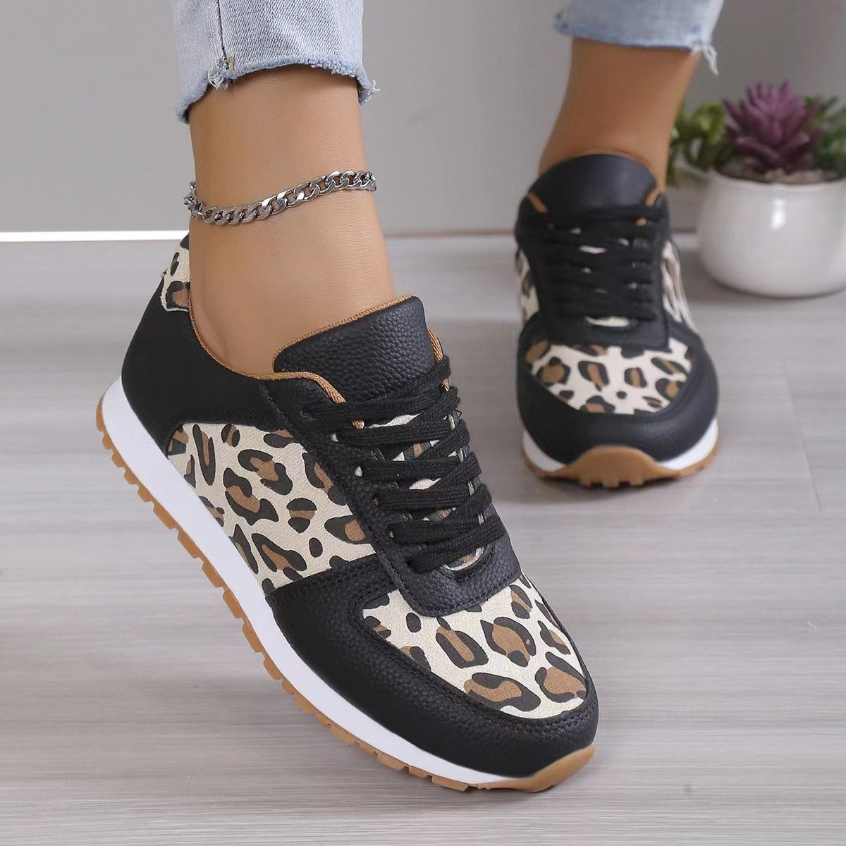 Leopard or Camo Print Low Top Tennis Shoes - Running Shoes